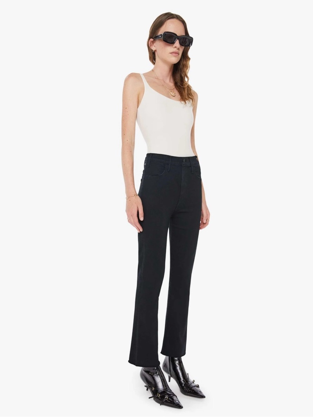 Mother the hustler ankle fray not guilty wash black designer denim jeans size 26
